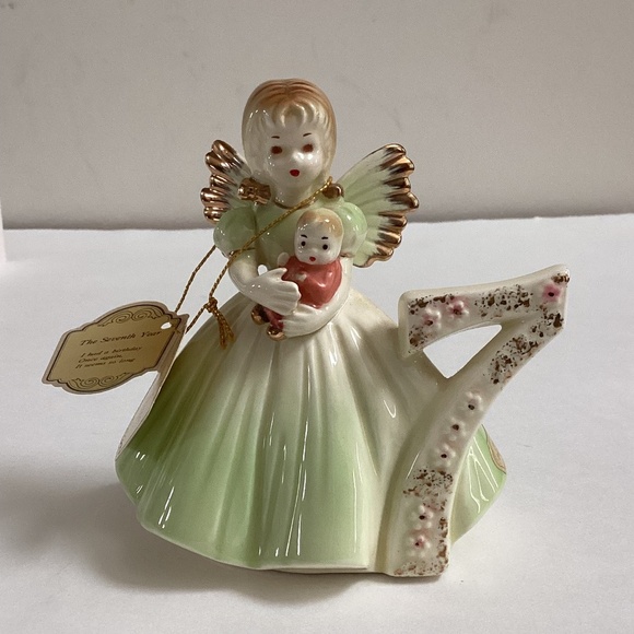 Josef Originals Birthday Angel Seventh Year 7 Green Doll, Tag, Sticker - Picture 1 of 10